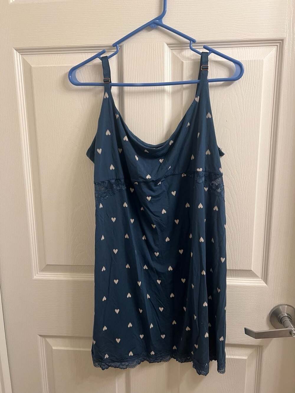 Victoria's Secret Chemise Size XXL Teal Heart 
Comfortable Cotton Lace
